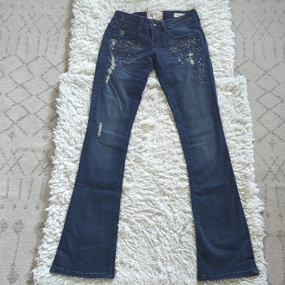 Hint Rhinestone/Stud Slim Boot Jeans